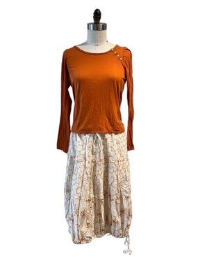 Max Studio Orange & White Cotton Skirt - Size M